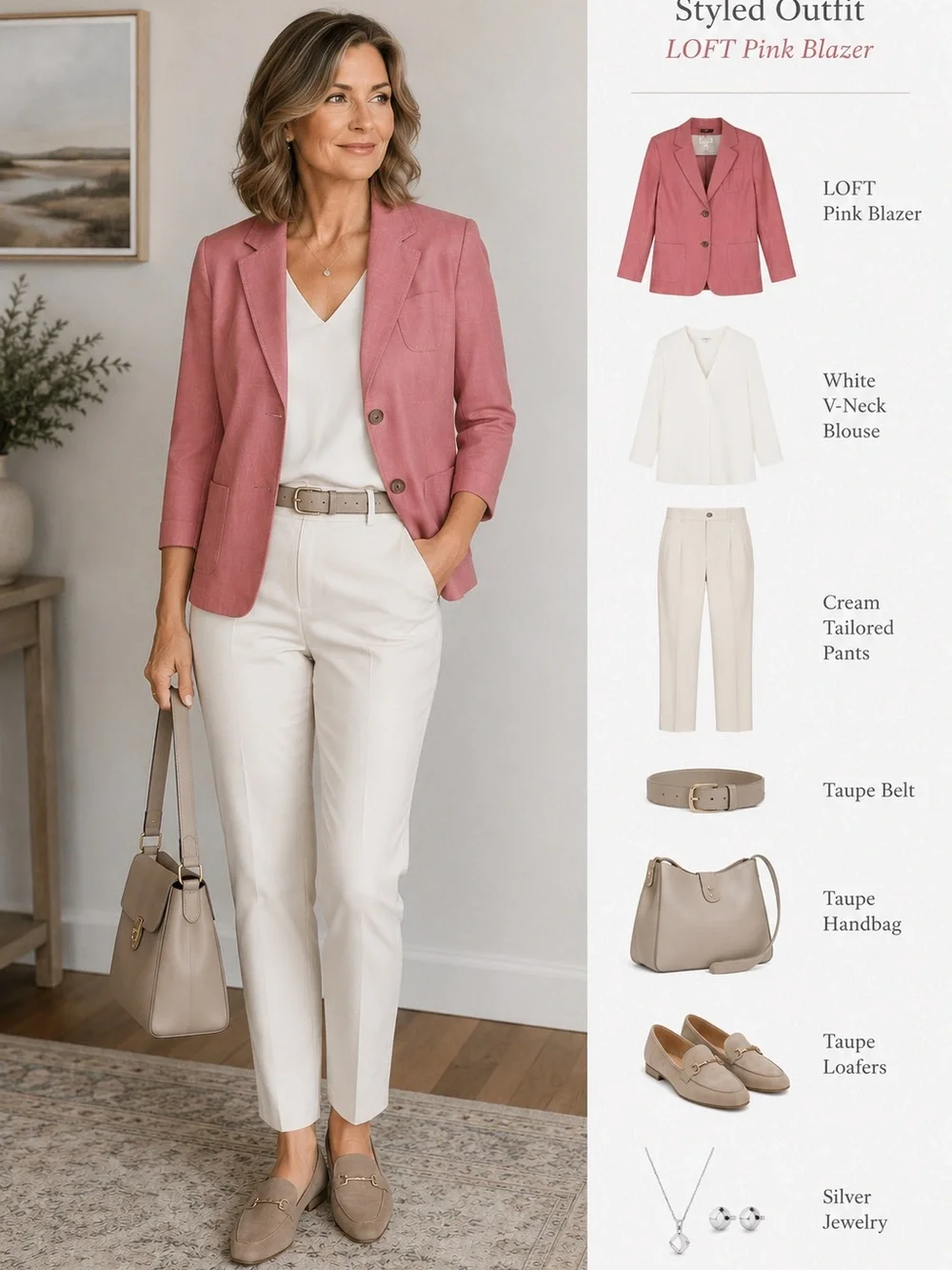 Ann Taylor Loft blazer salmon pink with white contrast stitching pockets Sz 8